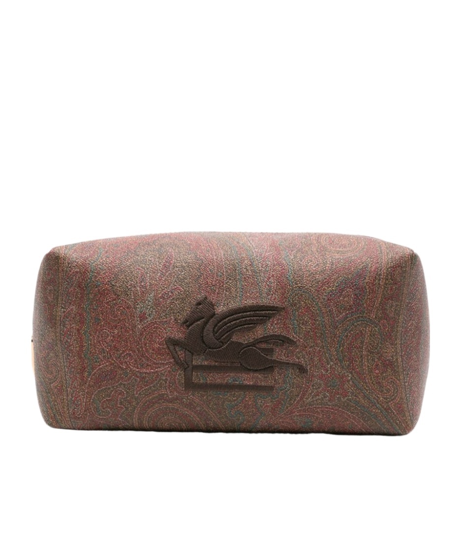 Etro Logo Embroidered Paisley Printed Wash Bag In Brown