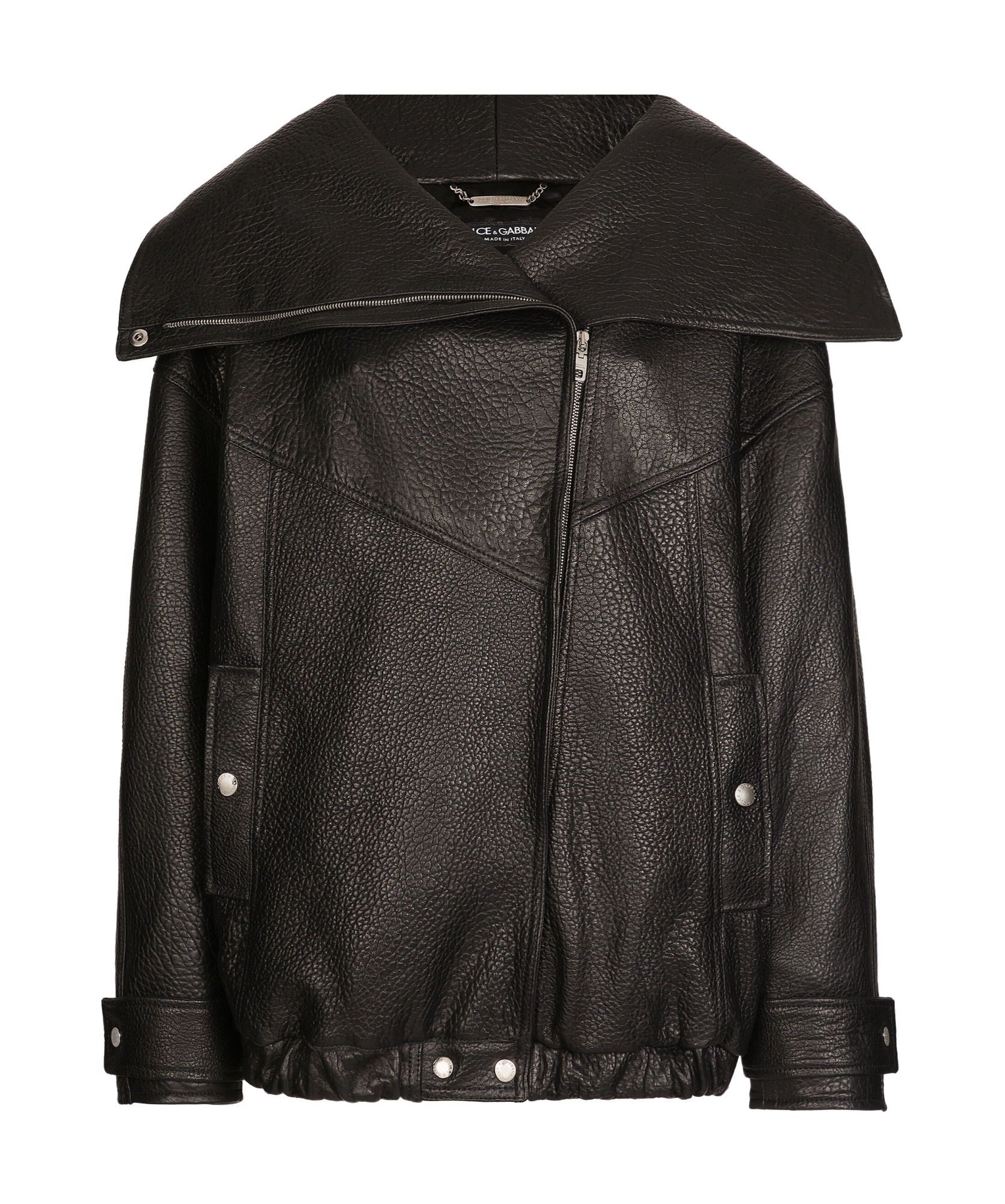 Dolce & Gabbana Oversized Zip-up Leather Biker Jacket In Black