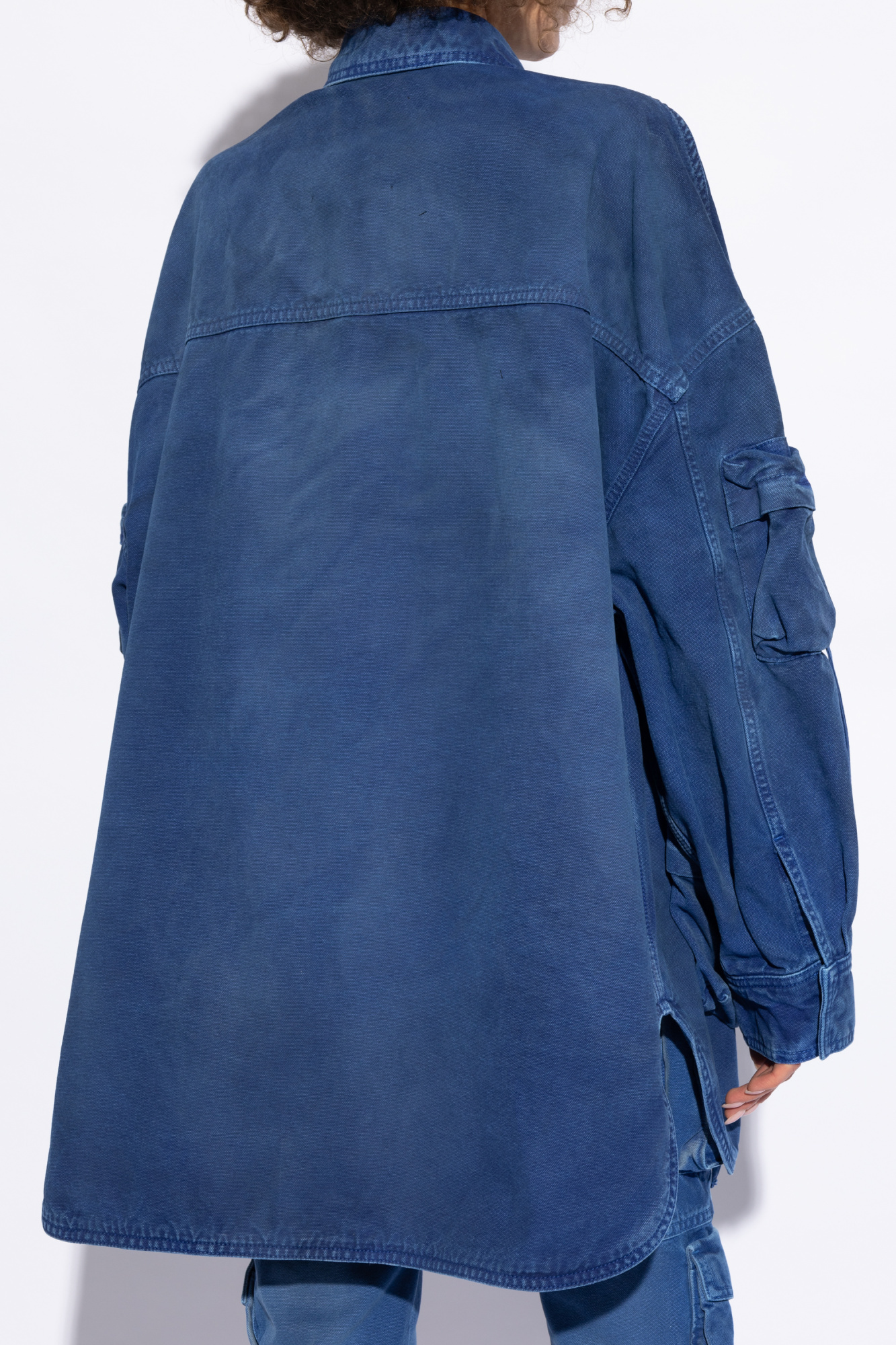 Attico Drawstring Collared Neck Jacket Front Pockets In Blue