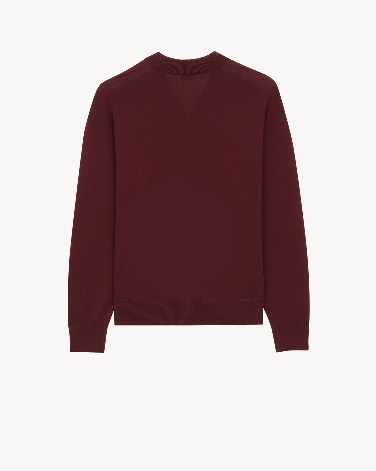 Saint Laurent V-neck Wool Sweater With Ribbed Cuffs And Hem In Burgundy