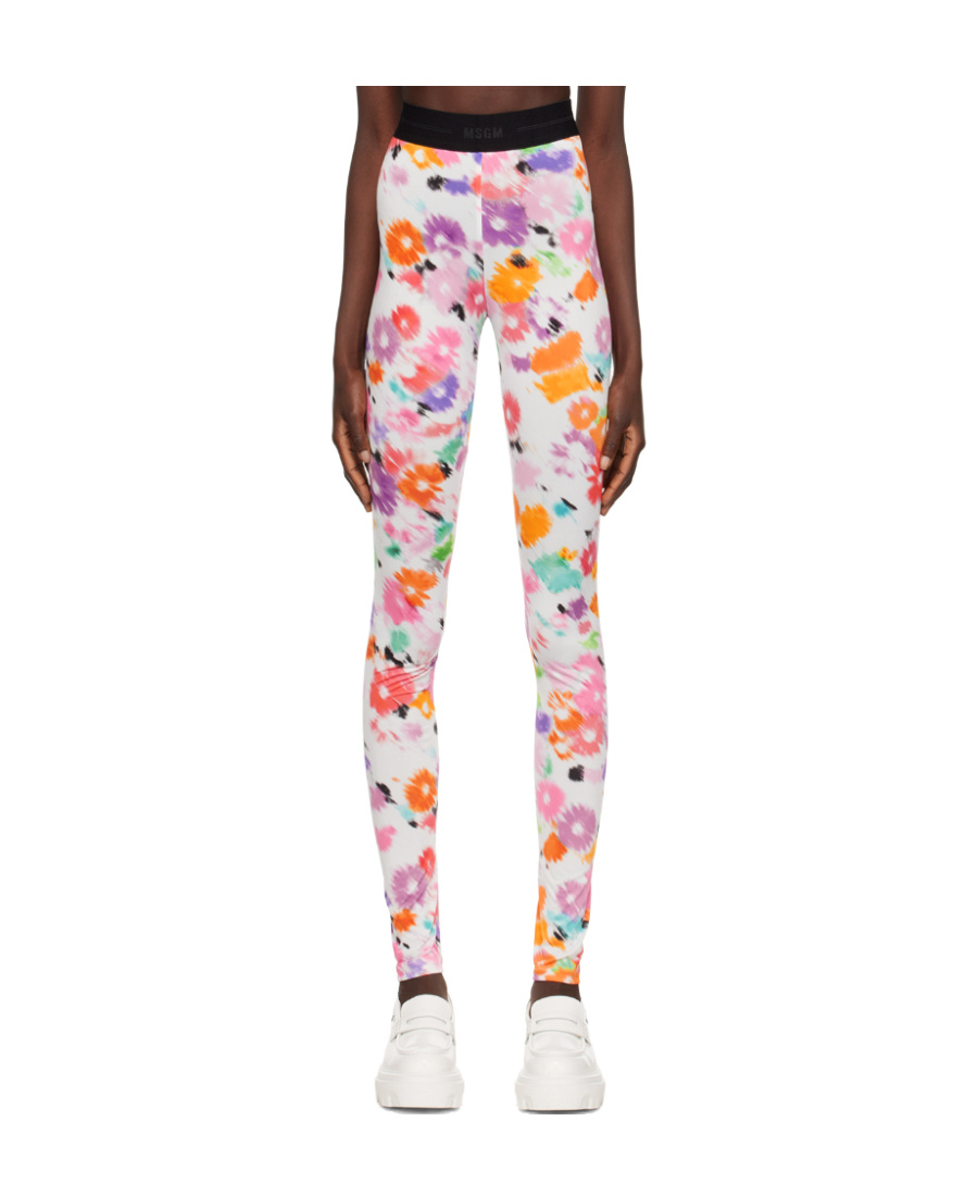 Msgm Logo Tight Leggings In Multicolor