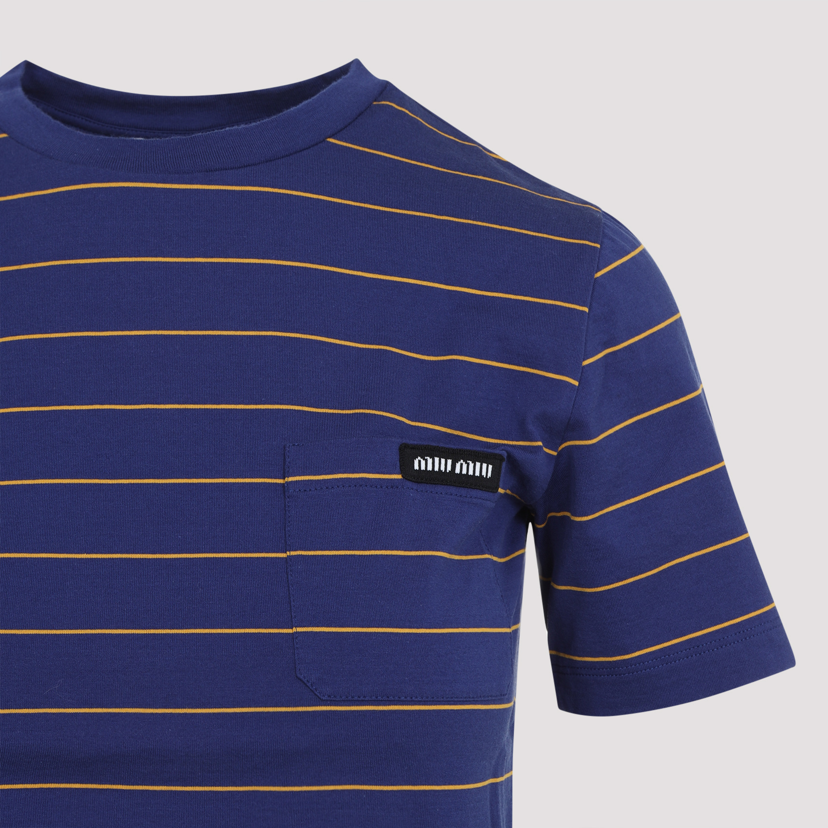 Miu Miu Logo Striped Short-sleeved T-shirt In Blue