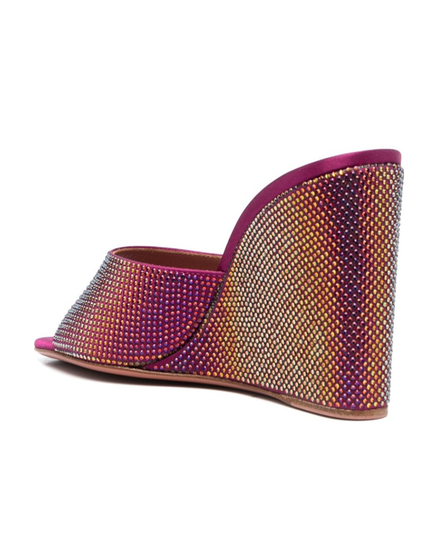Amina Muaddi Lupita Crystal-embellished Satin Wedge Sandals In Red