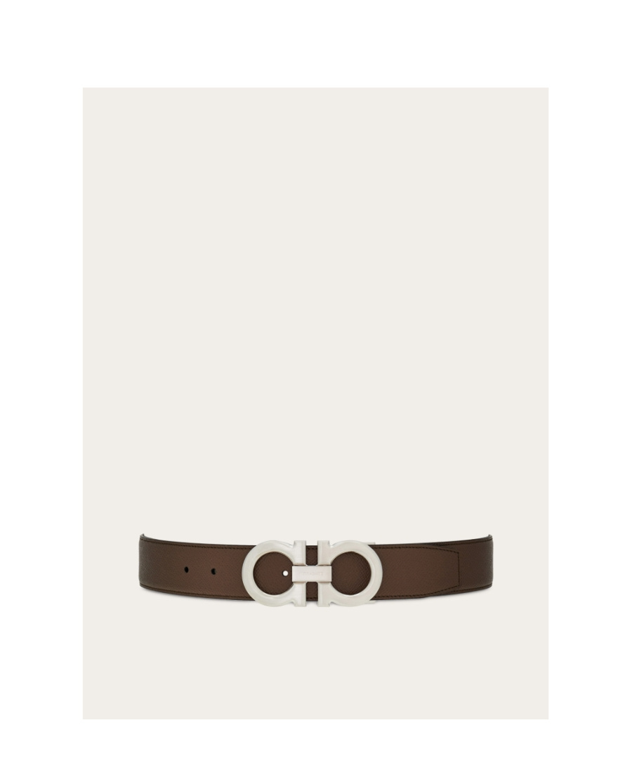 Ferragamo Reversible Gancini Leather Belt In Black