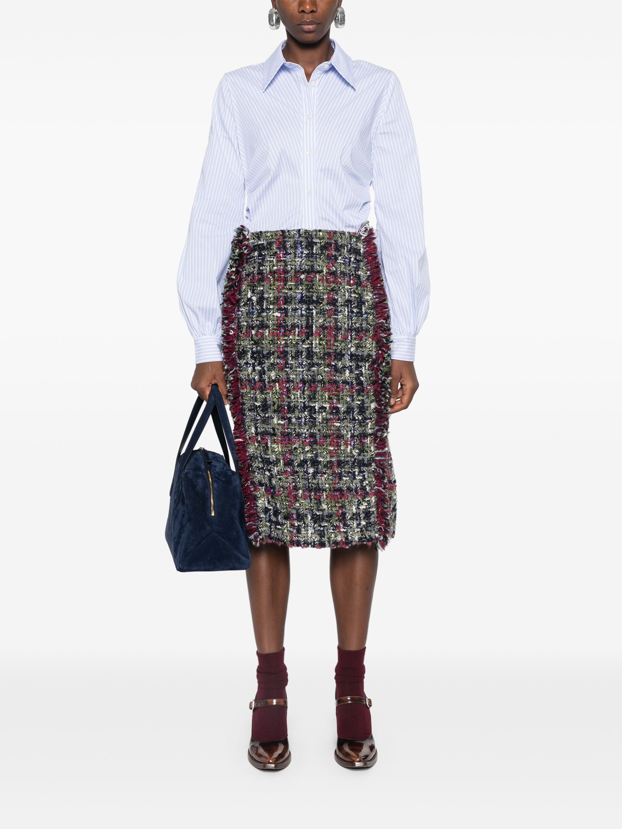 Etro Knee-length High-waisted Textured Fringe Skirt In Black