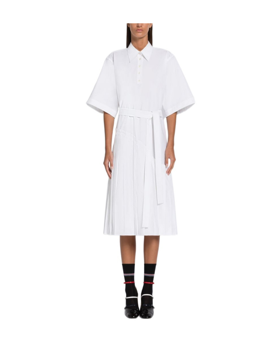 Shop Thom Browne Asymmetrical Pleated Shirtdress