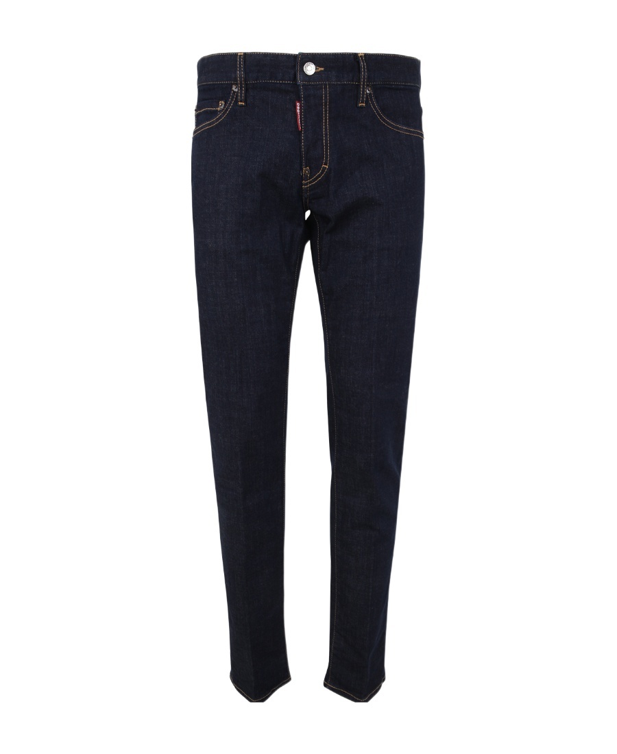 Dsquared2 Blue Jeans With Contrast Stitching And Logo Patch On The Back In Denim Man In Black