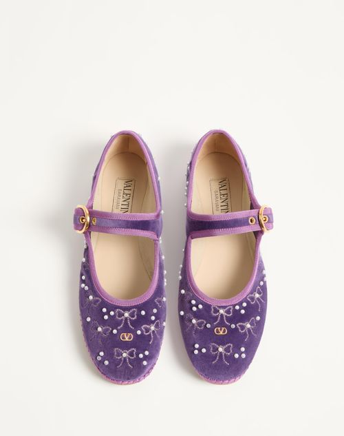 Valentino Endouce Sequined Velvet Mary Jane Flats In Purple