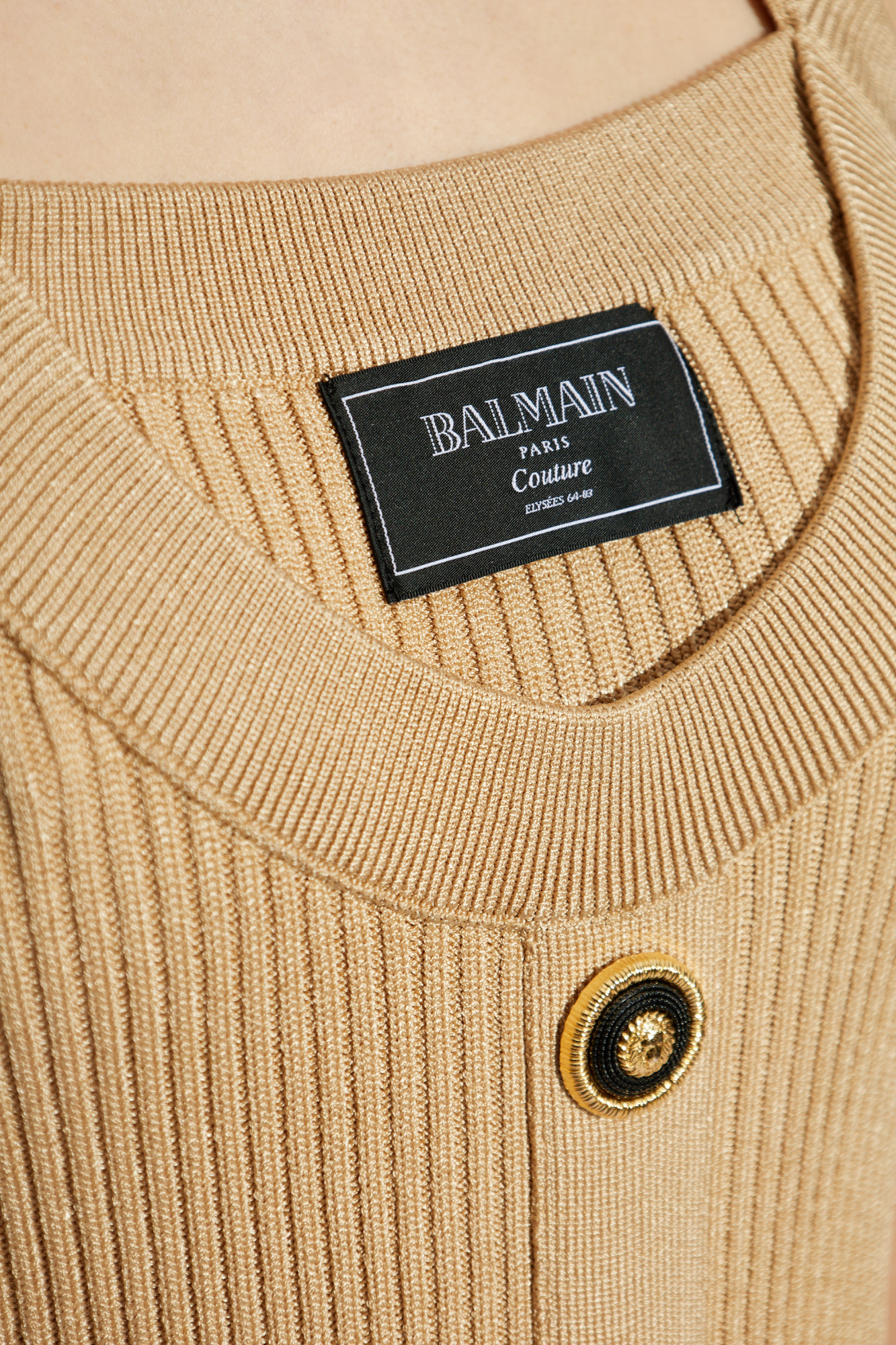 Balmain Ribbed Halterneck Mini Dress In Beige