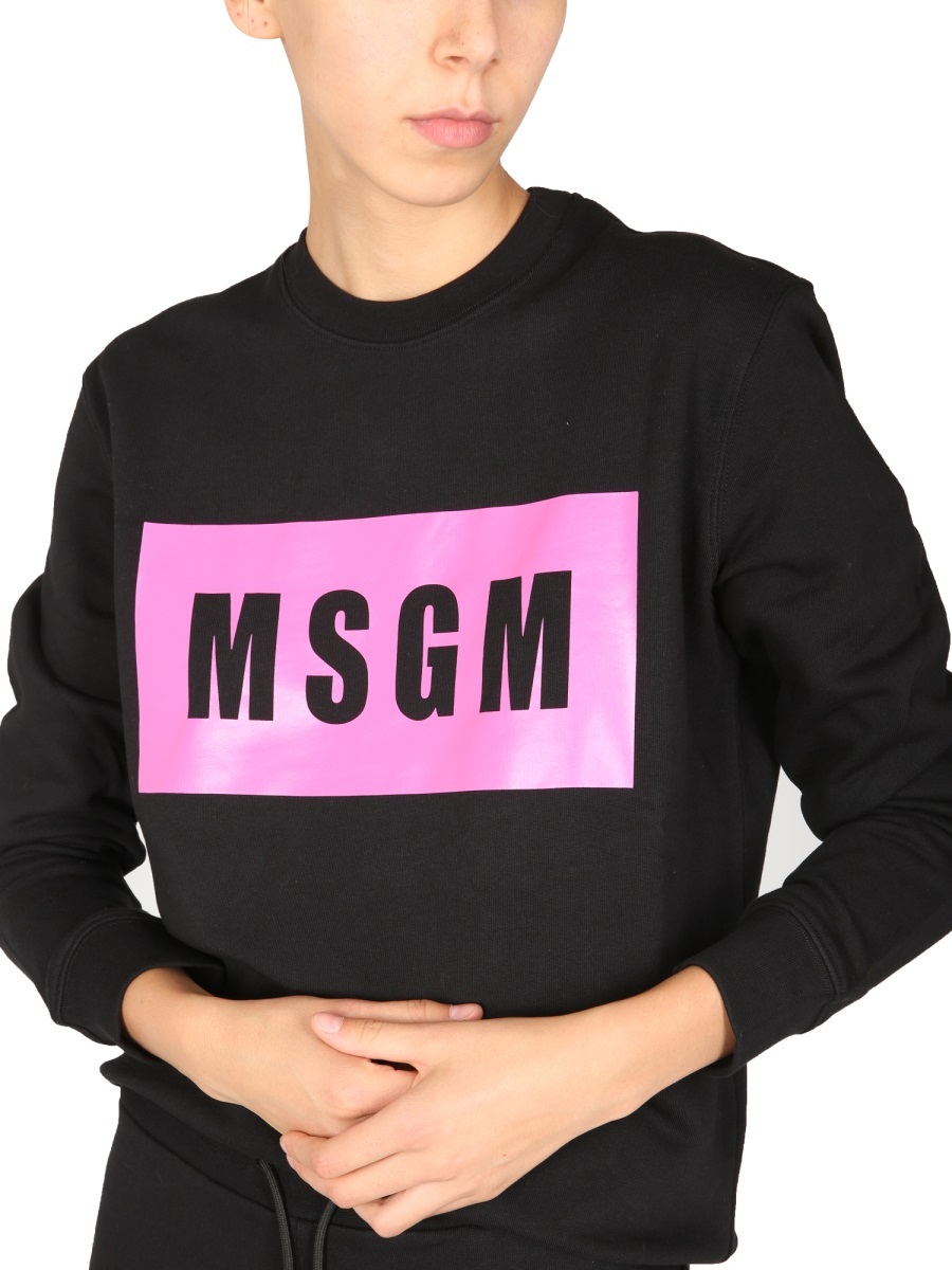 Msgm Logo-print Crew Neck Sweatshirt In Black