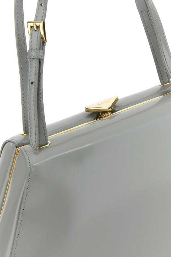 Prada Adjustable Leather Shoulder Bag With Tonal Handles In Cloud Ash
