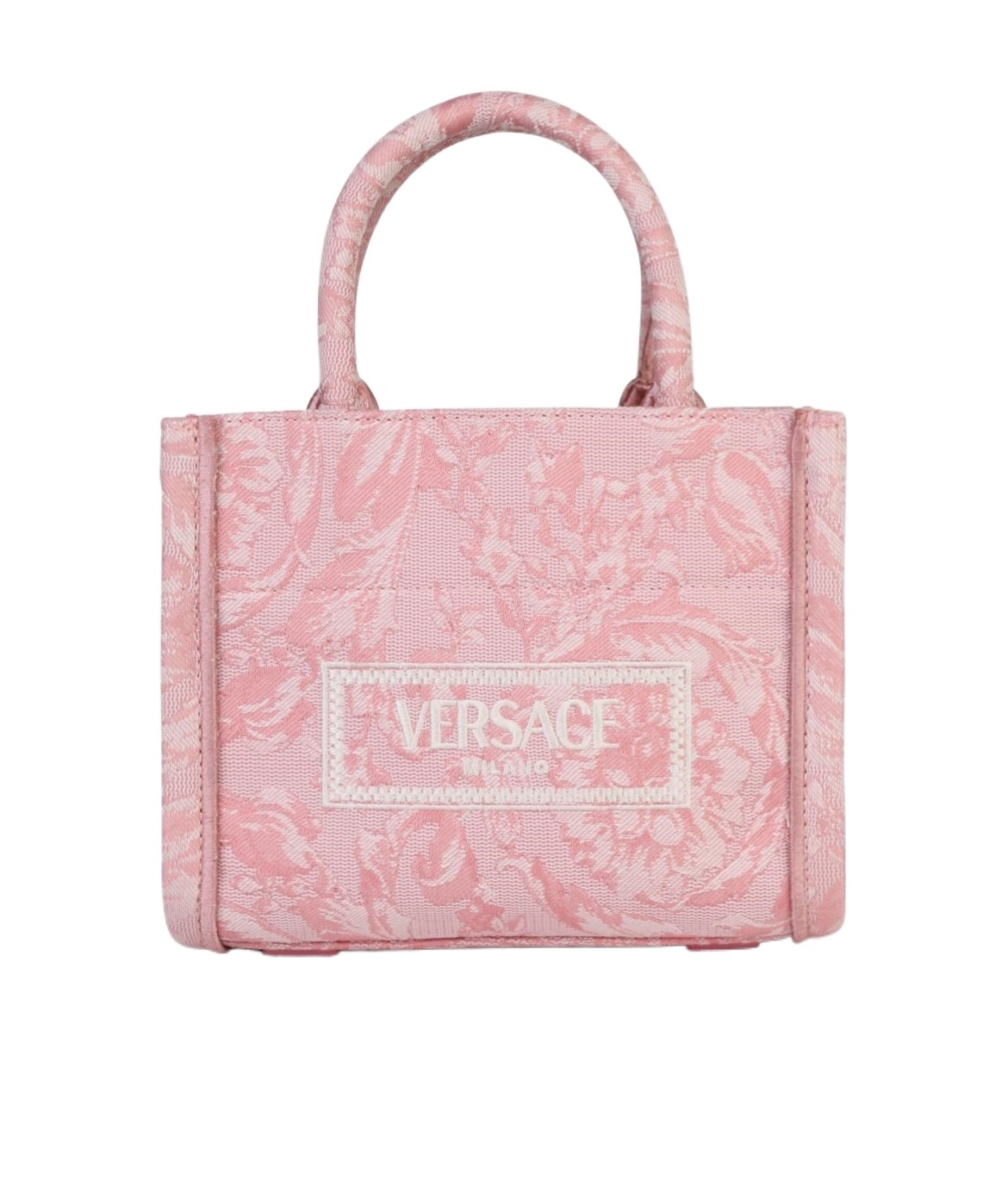 Versace Small Barocco Athena Canvas Tote Bag In Pink