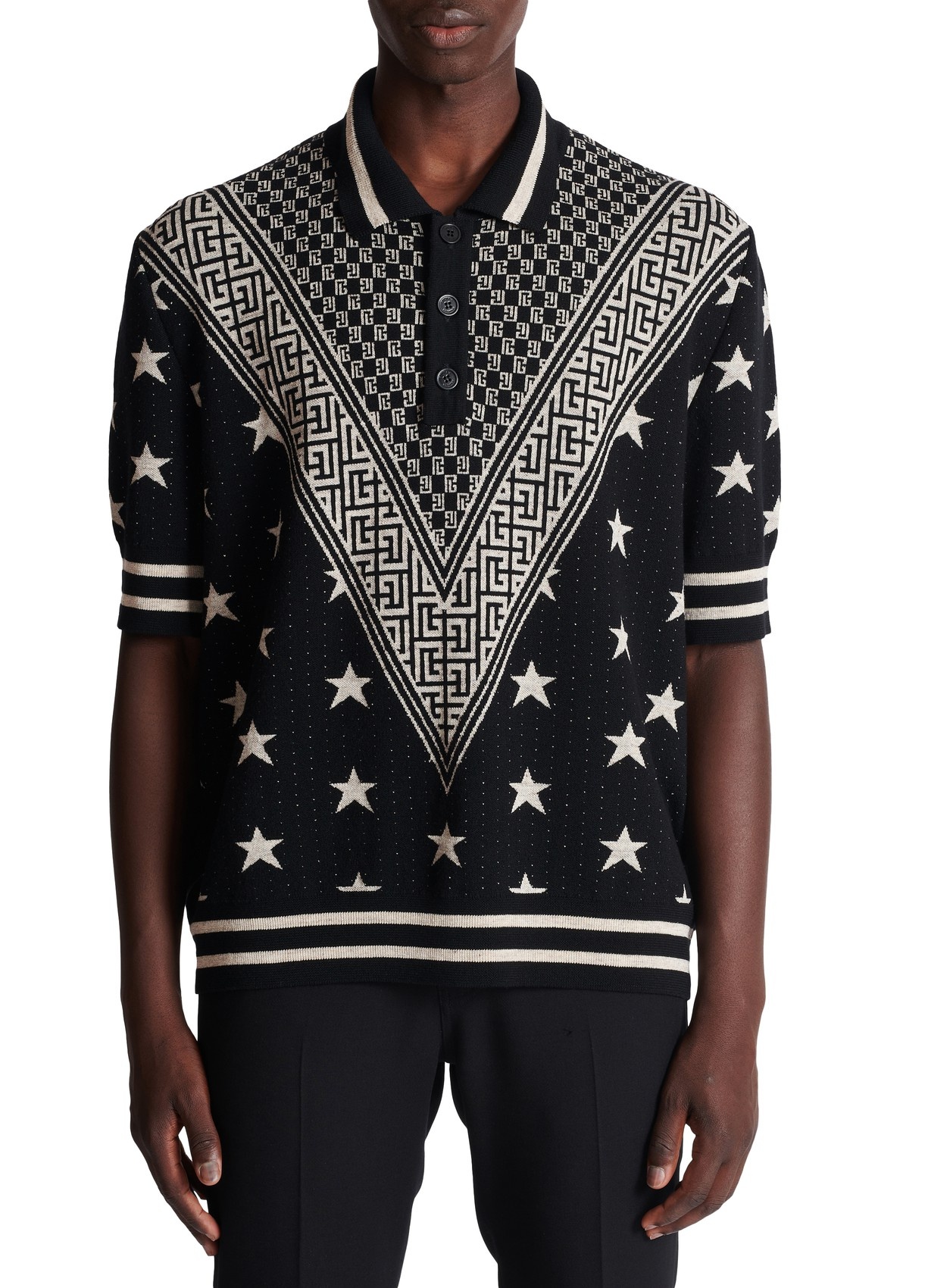BALMAIN STAR PATTERN POLO SHIRT