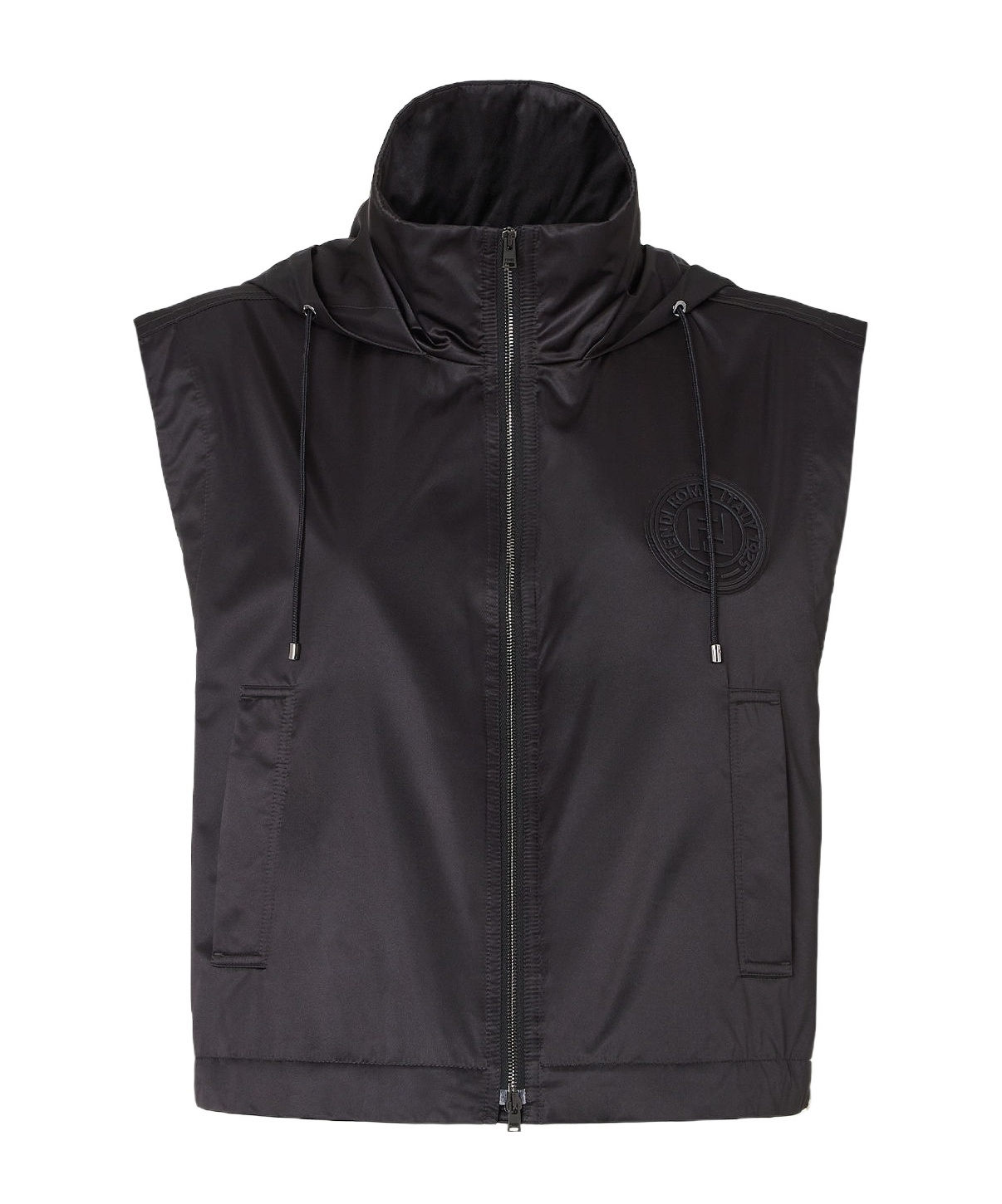 Fendi Cropped Gilet With High Collar In Black