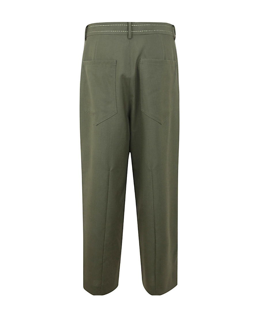 Marni High-waisted Wool Cropped Trousers In Green