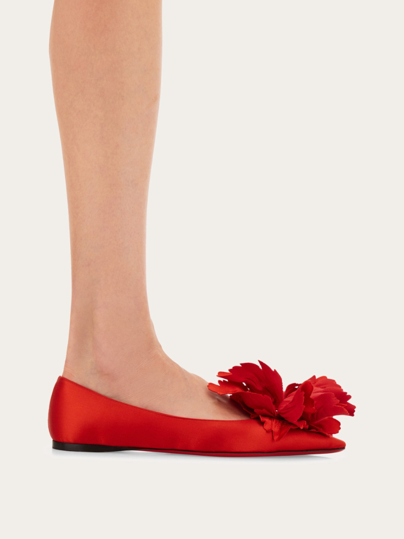 Ferragamo Flower Embellished Ballet Flat In Red