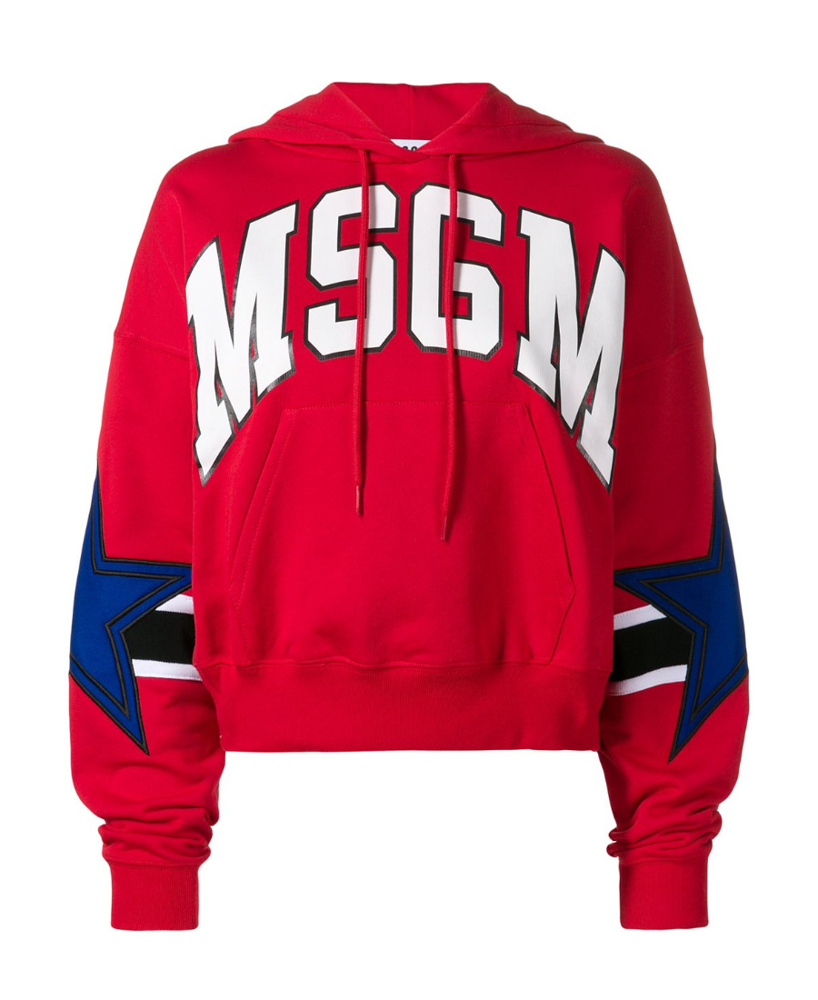 Msgm Logo Hooded Sweater In Red