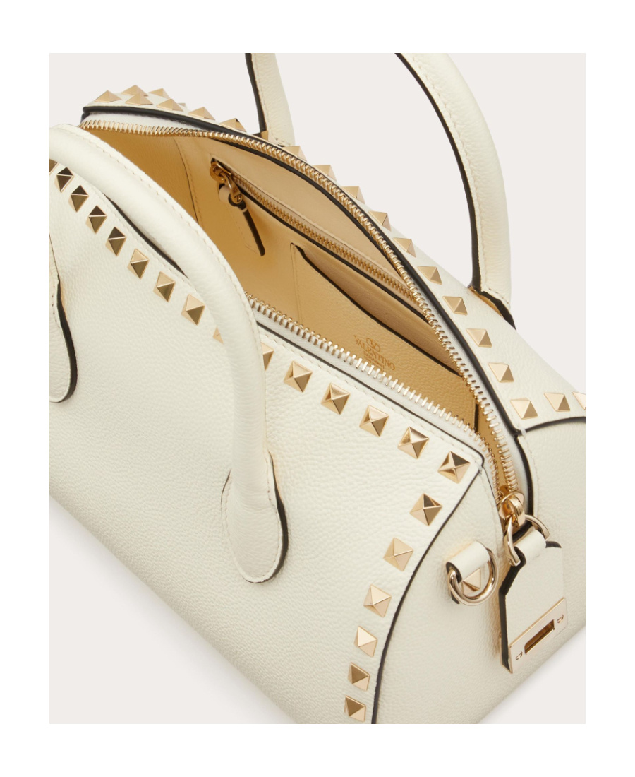 Valentino Rockstud Grainy Leather Handbag In Ivory White