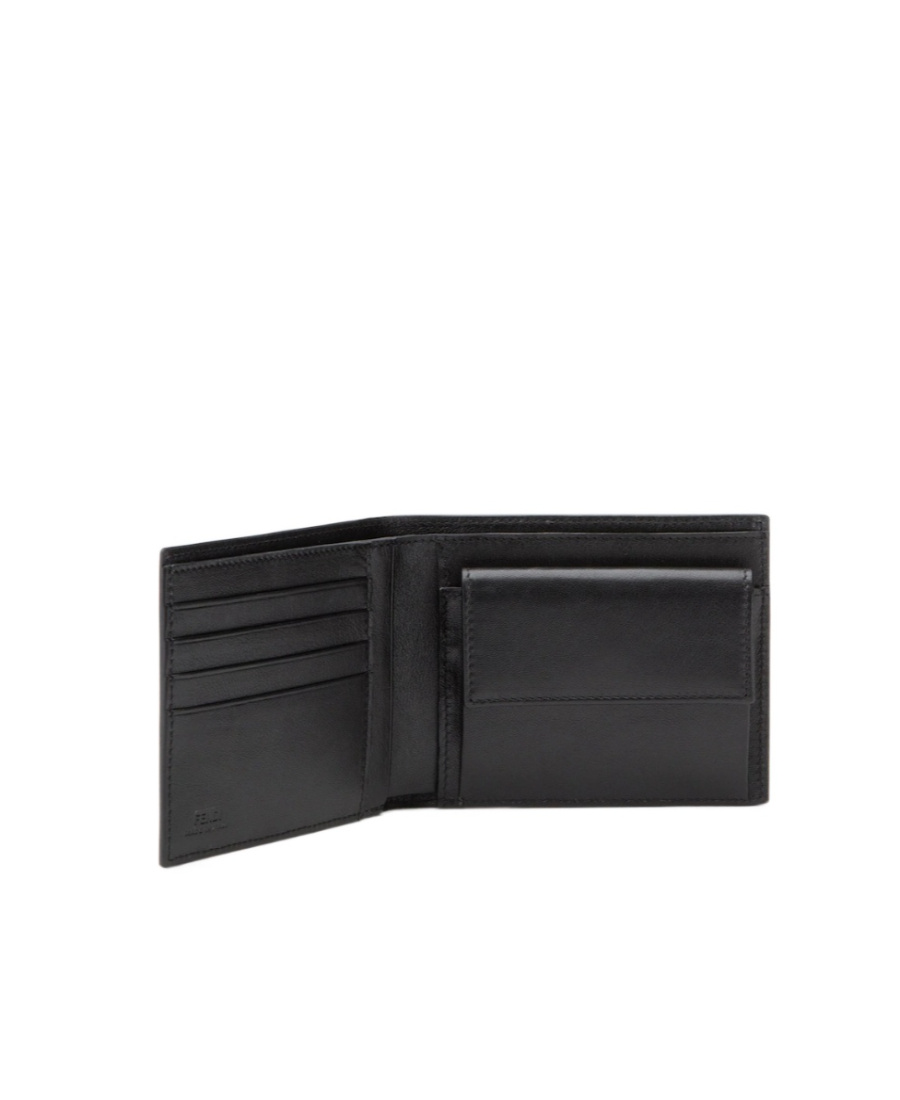 Fendi Double-fold Wallet With Diagonal Logo In Gray
