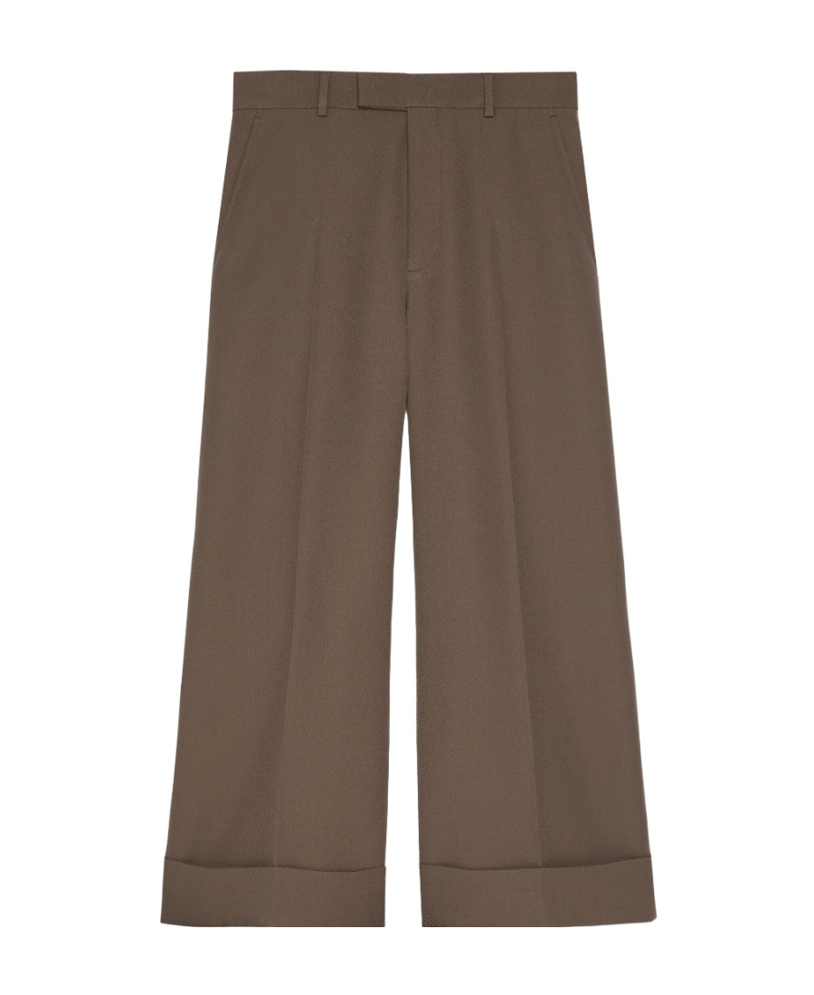 Gucci Wool Gabardine Trousers In Brown