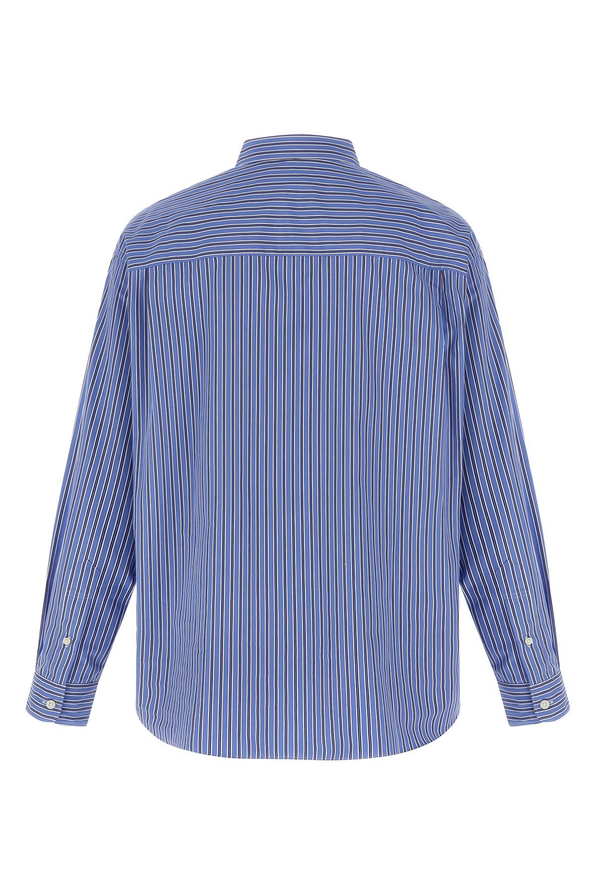 Comme Des Garçons Patch Striped Cotton Poplin Shirt With Unique Embroidery In Blue