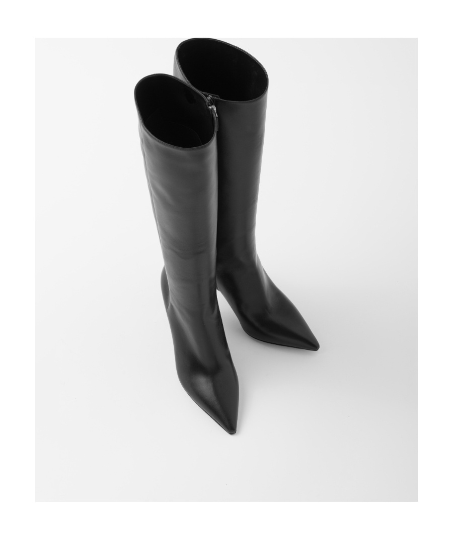 Prada 95mm Knee-high Nappa Leather Boots In Black