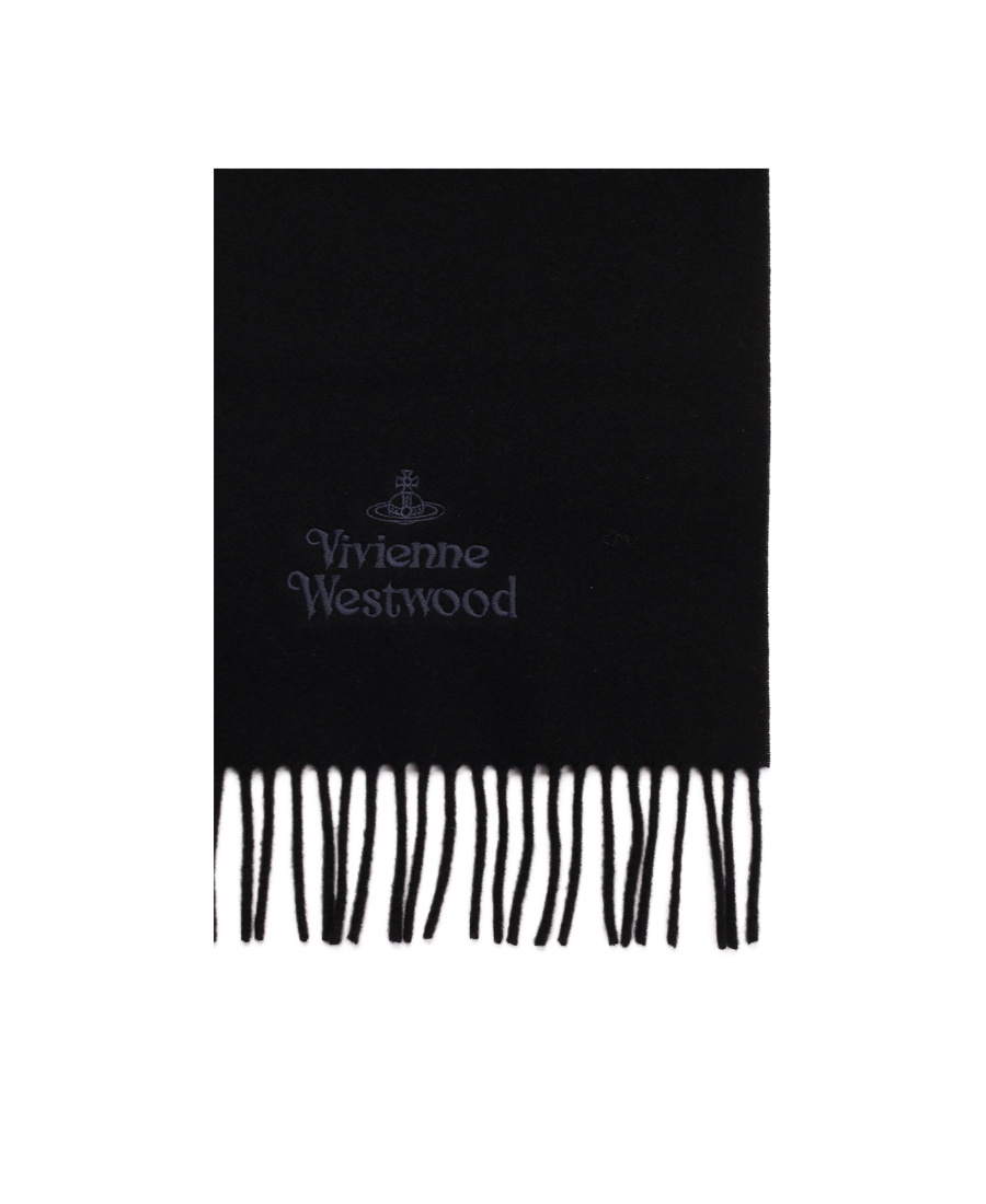 Vivienne Westwood Soft Wool Scarf Featuring Fringe Detail In Black