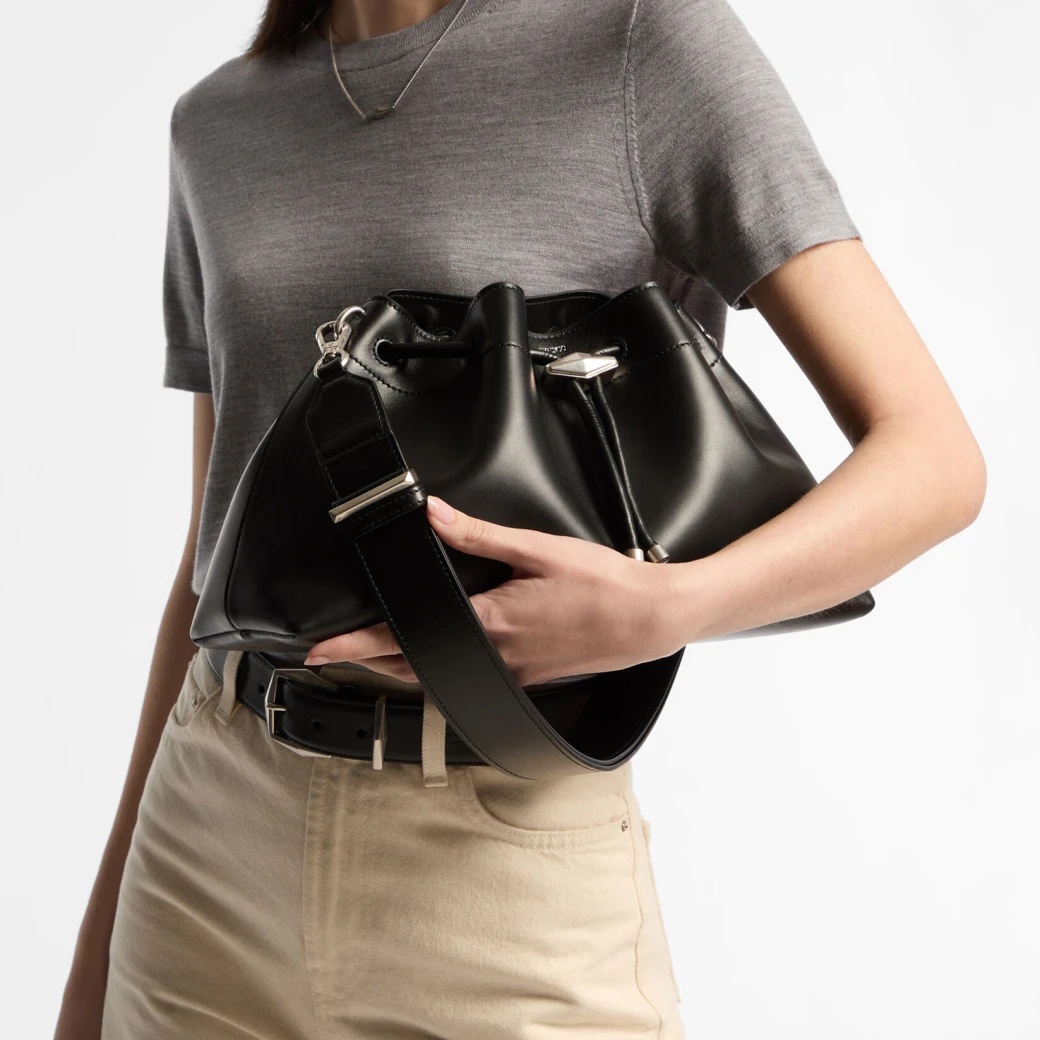Jimmy Choo Cinch M Leather Bucket Bag In Black