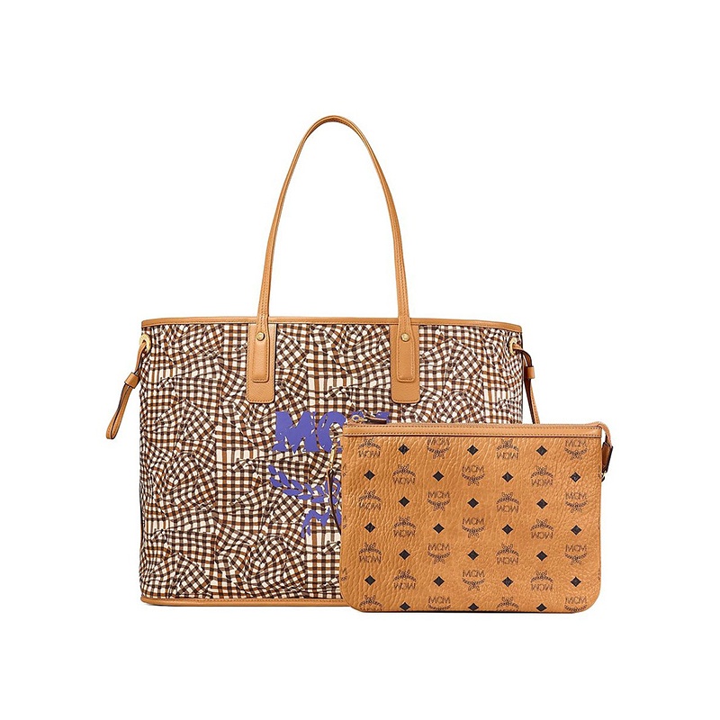 Mcm Large Liz Monogram-print Tote Bag In Brown