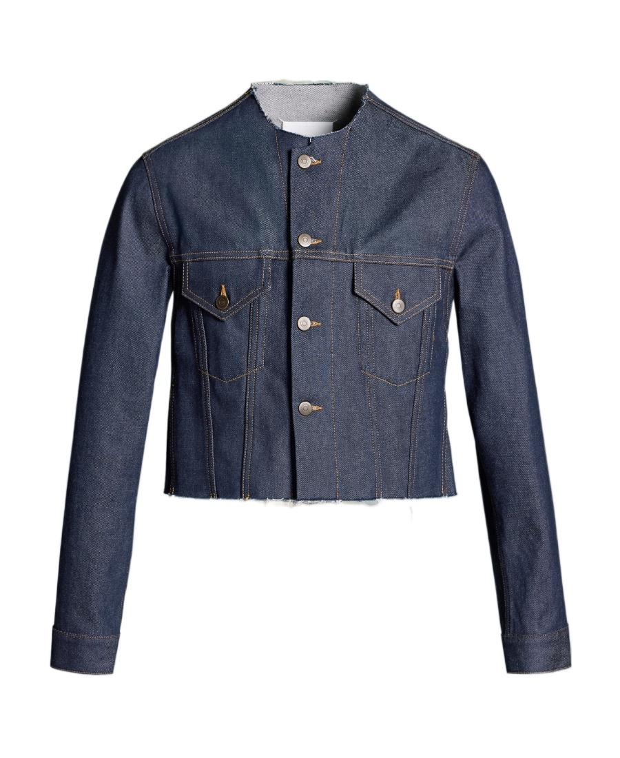 Maison Margiela Collarless Denim Jacket In Blue