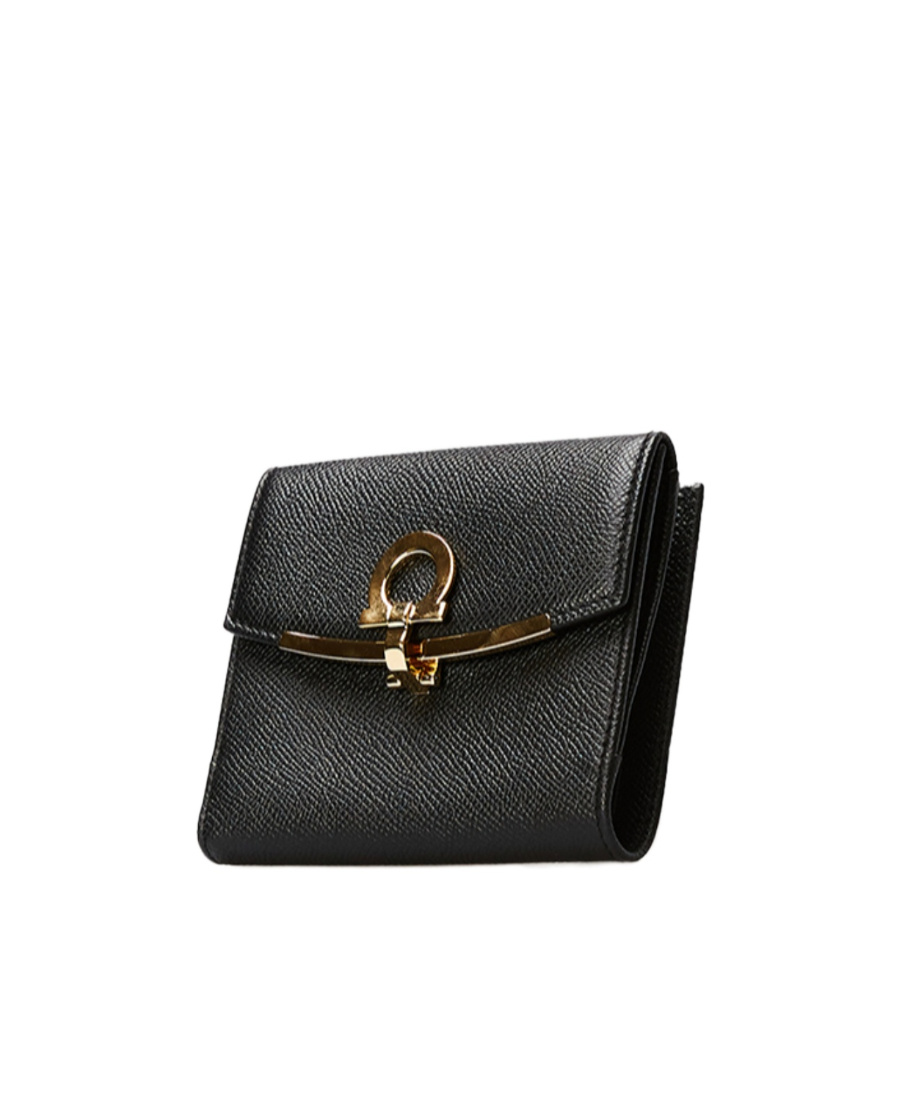 Ferragamo Salvatore Gancini Plaque Bi-fold Wallet In Black