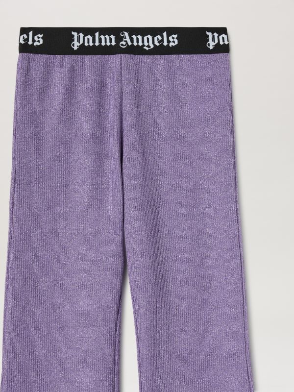 Palm Angels Logo-print Strap Metallic-threading Trousers In Purple