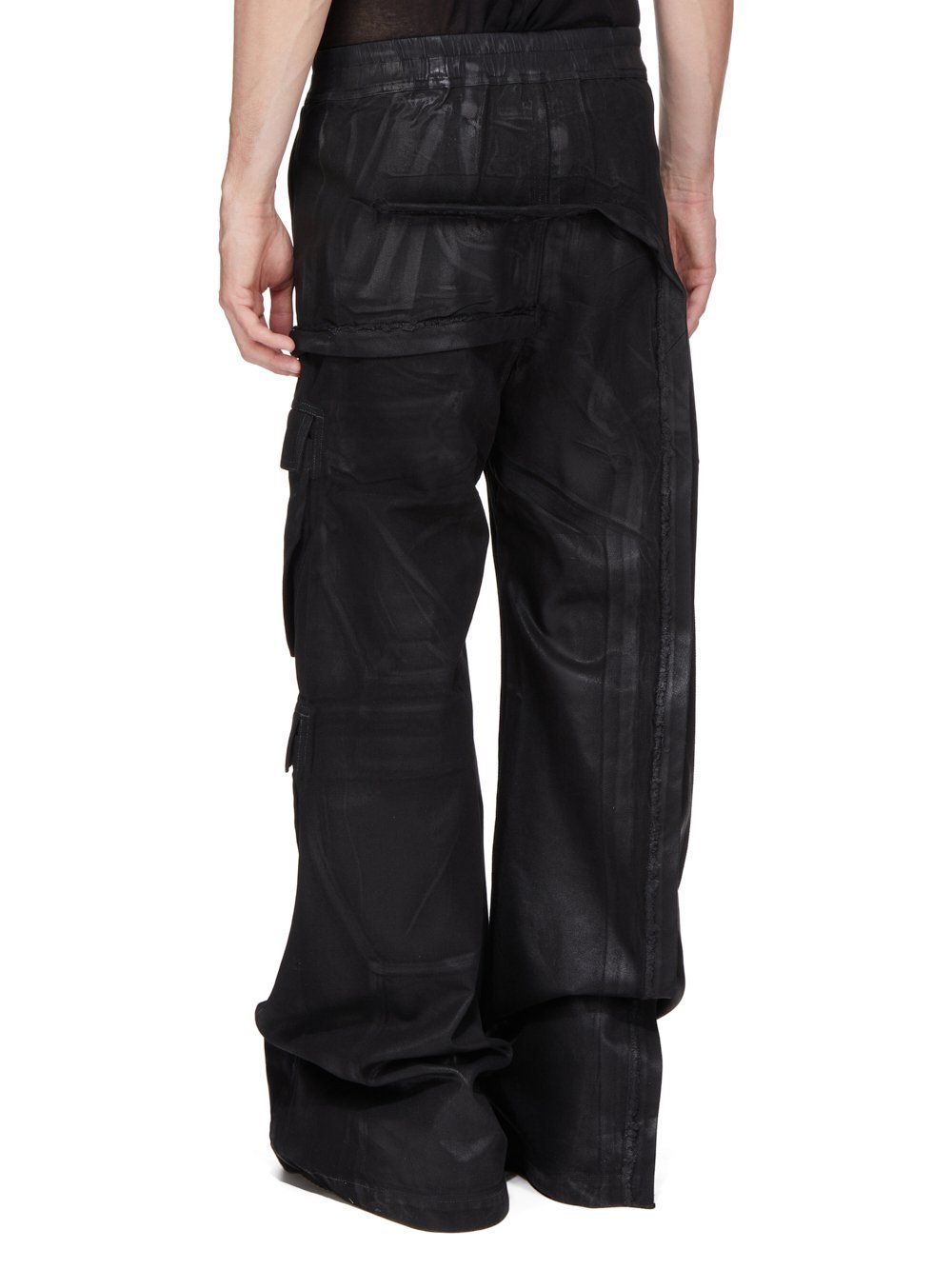 Rick Owens Drkshdw Black Hollywood Imbalanced Double Cargo Jumbo Belas Denim Cargo Pants In Black