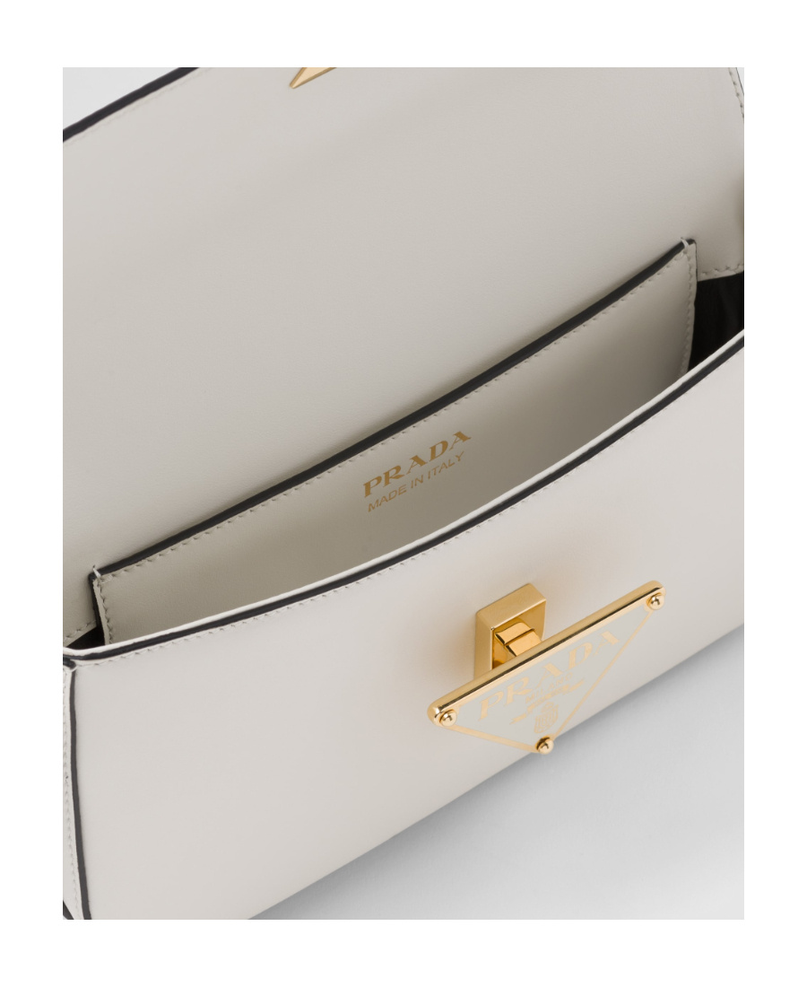 Prada Triangle Flap Leather Shoulder Bag In White