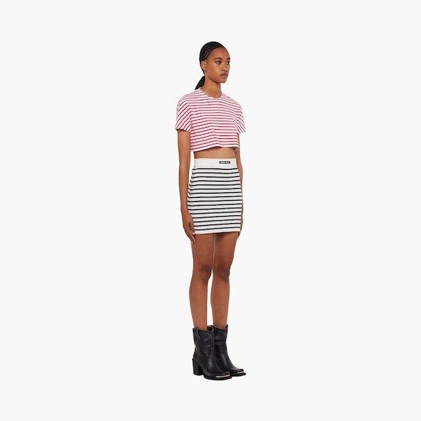 Miu Miu Striped Cropped T-shirt In White