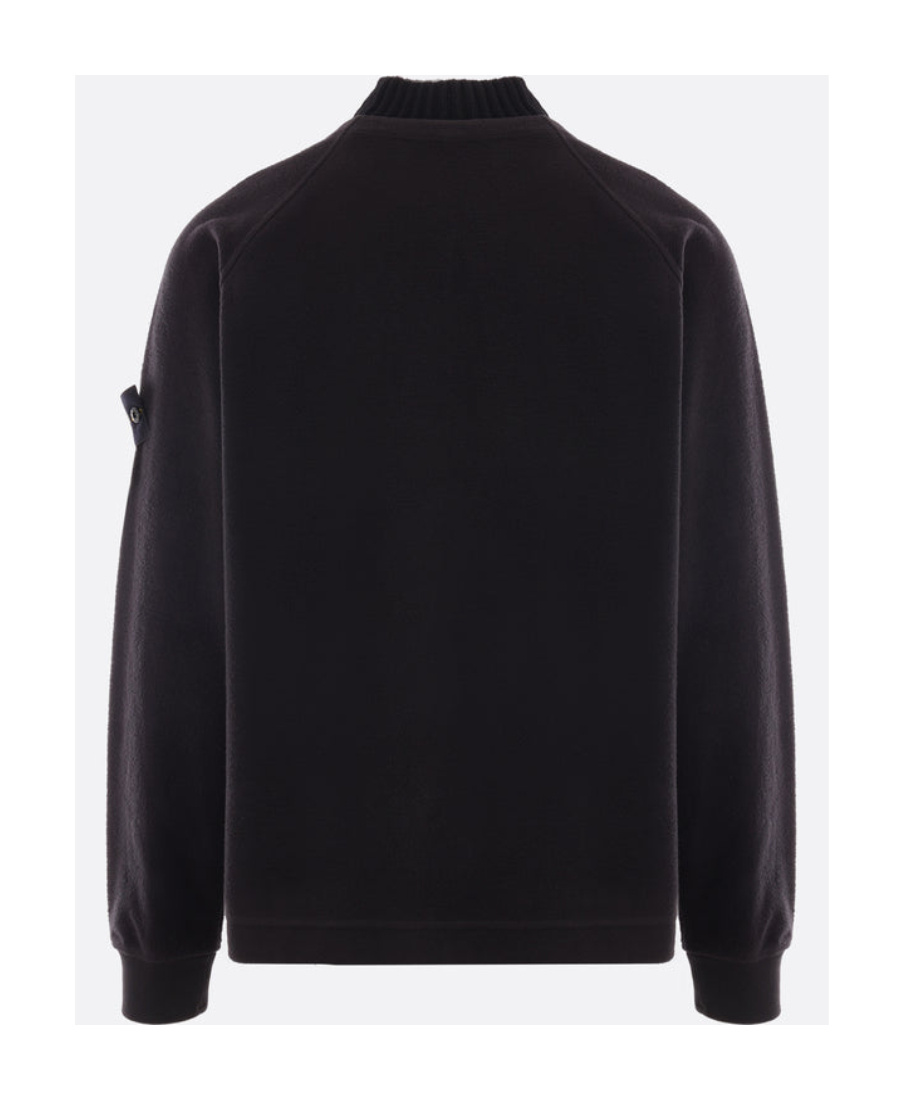 Stone Island Black Sweater With High Neck And Patch Logo On The Sleeve In Wool In Black