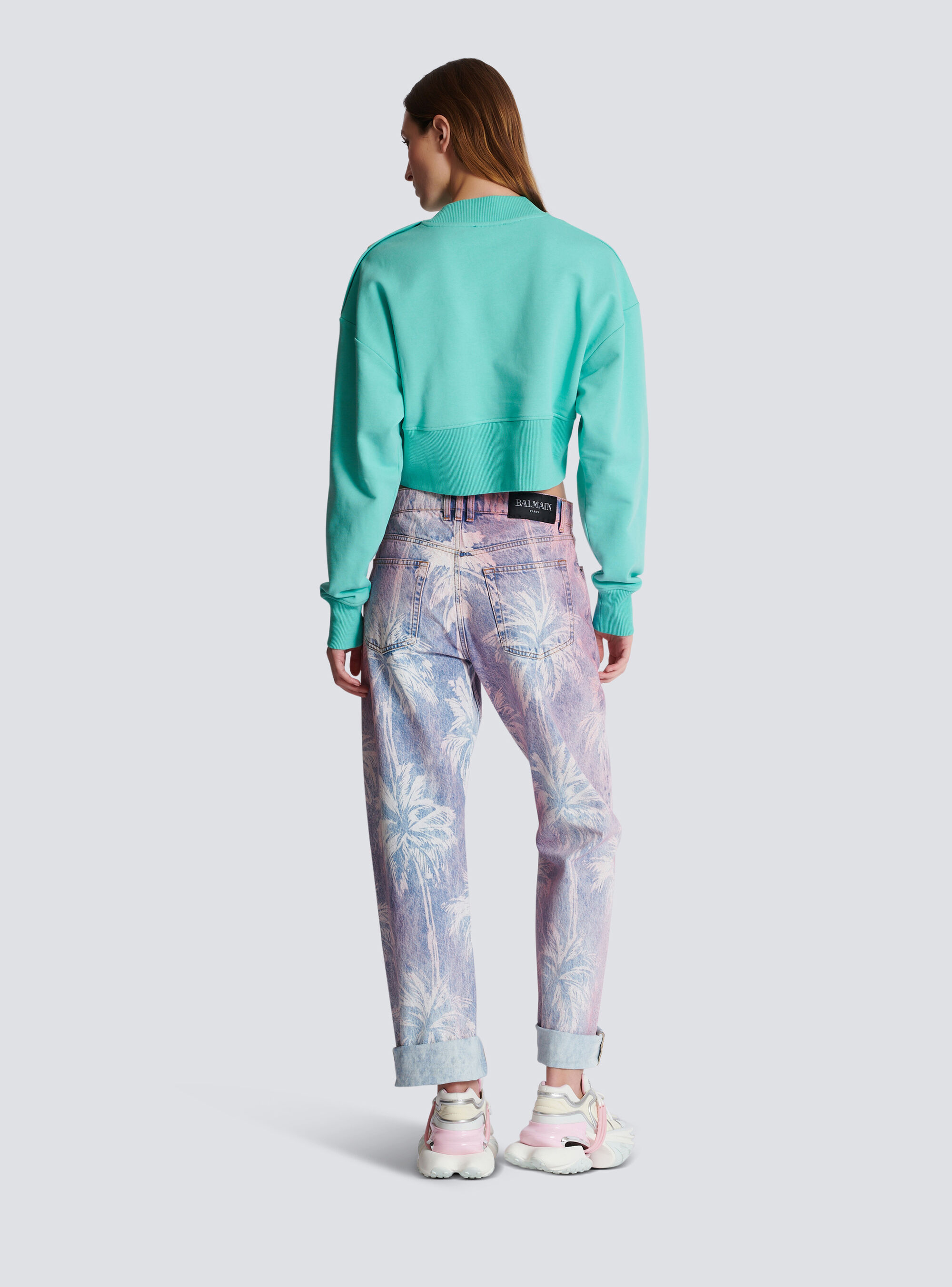 Balmain Logo-print Cropped Sweatshirt In Green