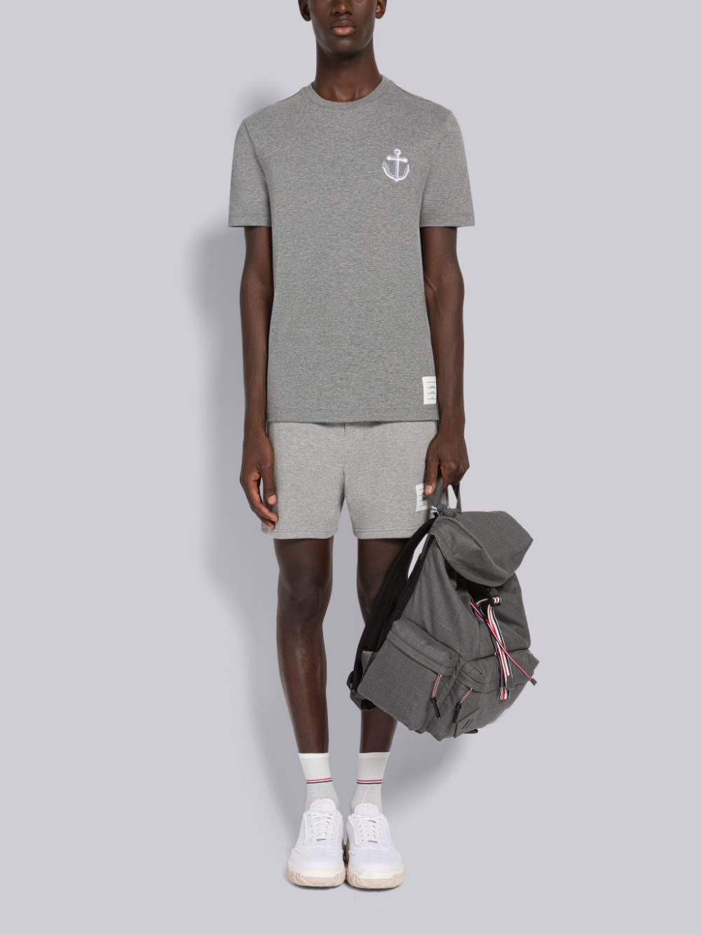 Thom Browne Anchor-embroidered Cotton T-shirt In Gray