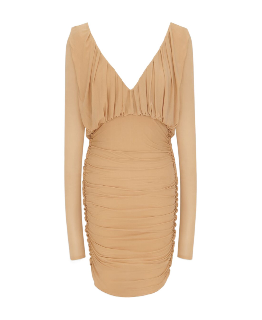 Saint Laurent Draped Dress In Jersey In Brown