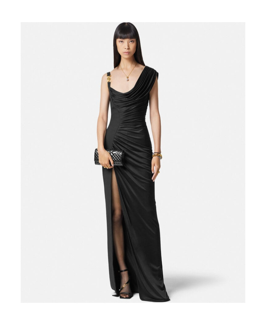 Versace Asymmetric-design Silk Gown In Black