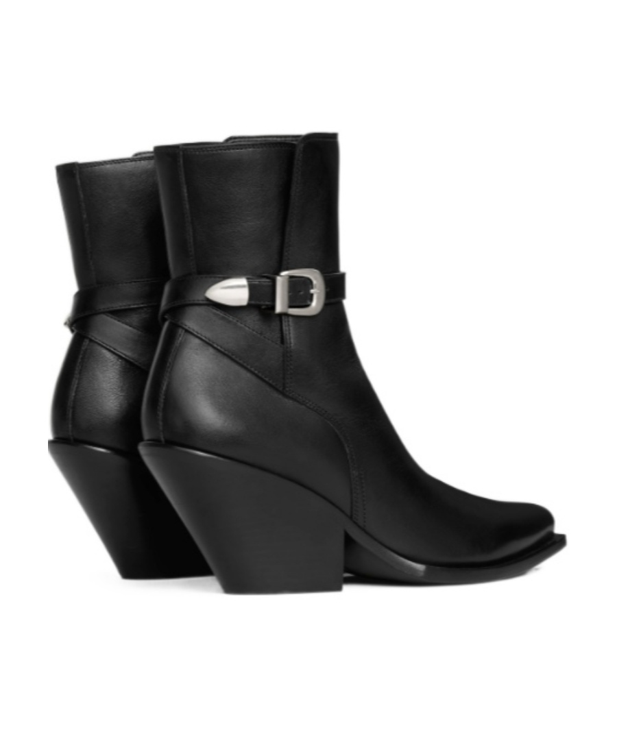 Celine Logo Clasp Pointed Boots In Black