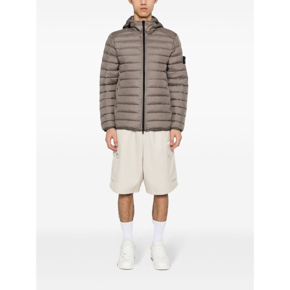 Stone Island Compass-patch Hooded Padded Jacket In Gray