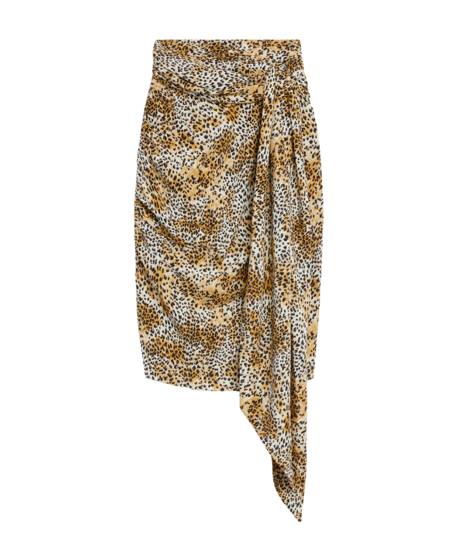Celine Animal Patterned Silk Midi Skirt With Knotted Band In Nude