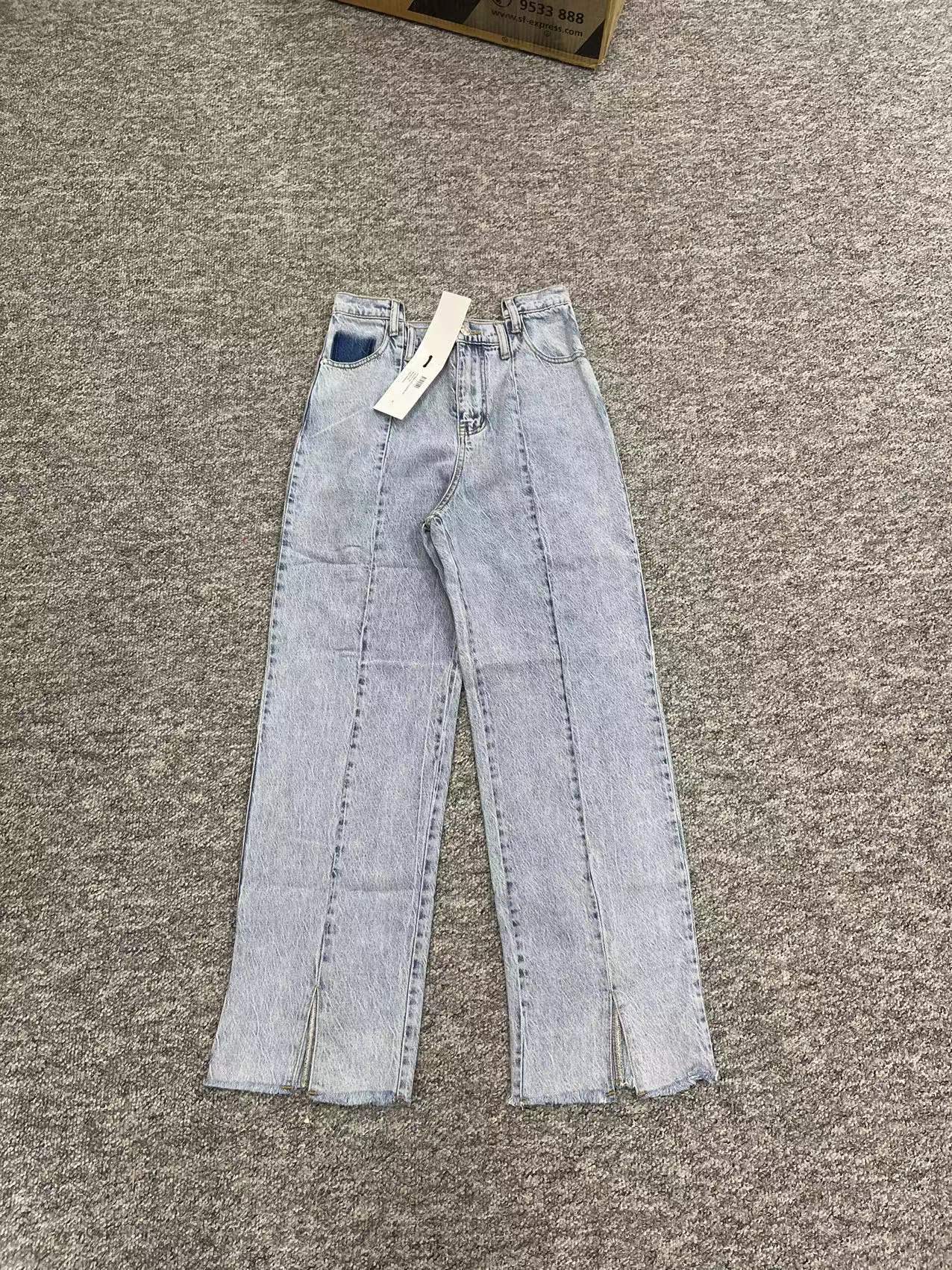 Charlie Luciano Irregular Straight Jeans In Gray