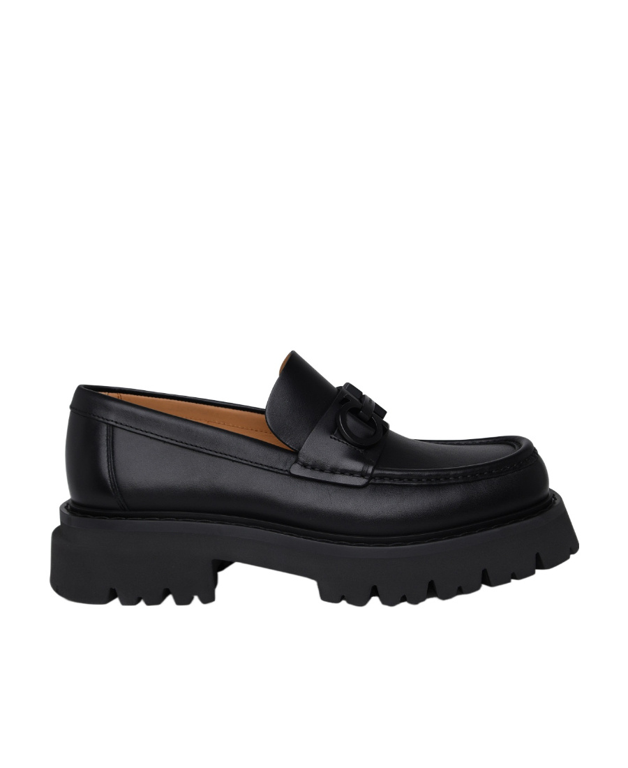 Ferragamo Florian Square-toe Leather Loafers In Black