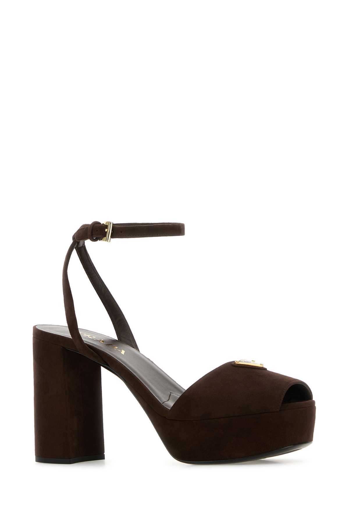 Prada Suede Block Heel Peep Toe Sandals In Multi