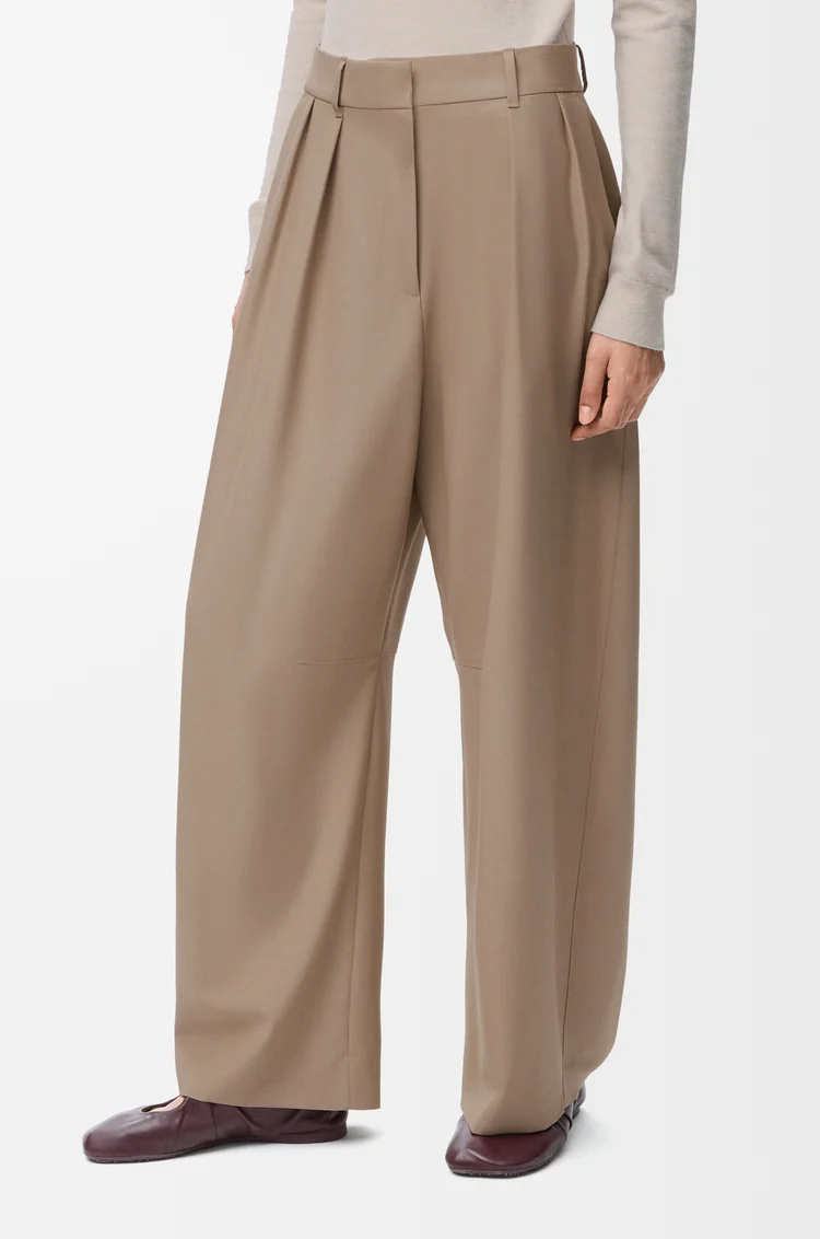 Loewe Wool-blend Barrel Double-pleated Trouser In Brown