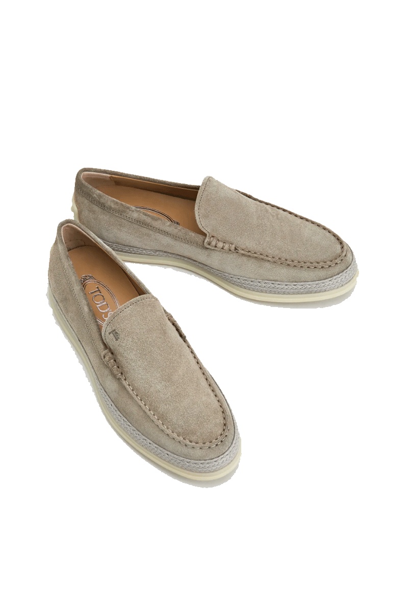 Tod's Suede Round Toe Slippers With Rubber Sole In Gray