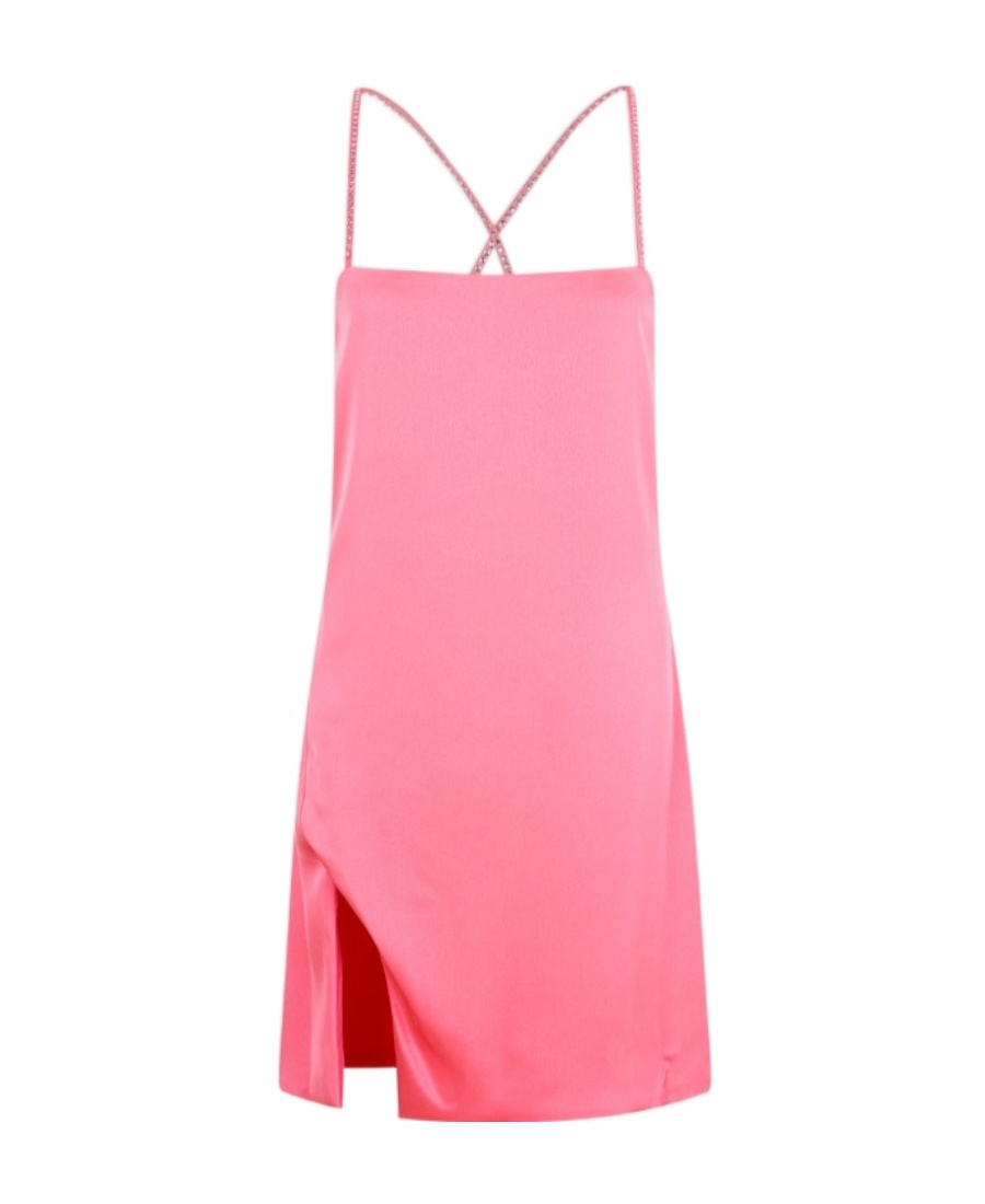 Attico Fujiko Crystal-embellished Satin Mini Dress In Pink