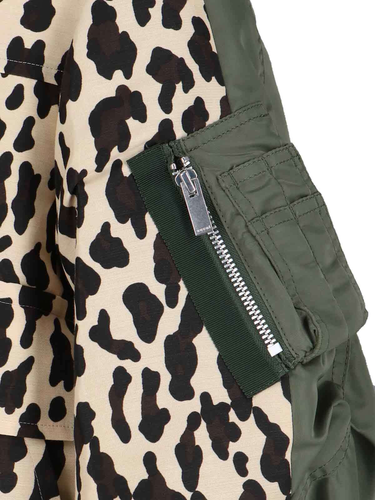 Sacai Short Jackets With Collared Neck And Animal Print In Black